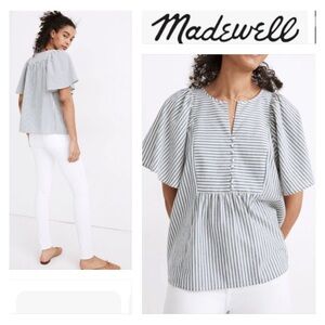 Madewell Courtyard Flutter-Sleeve Top in Stripe